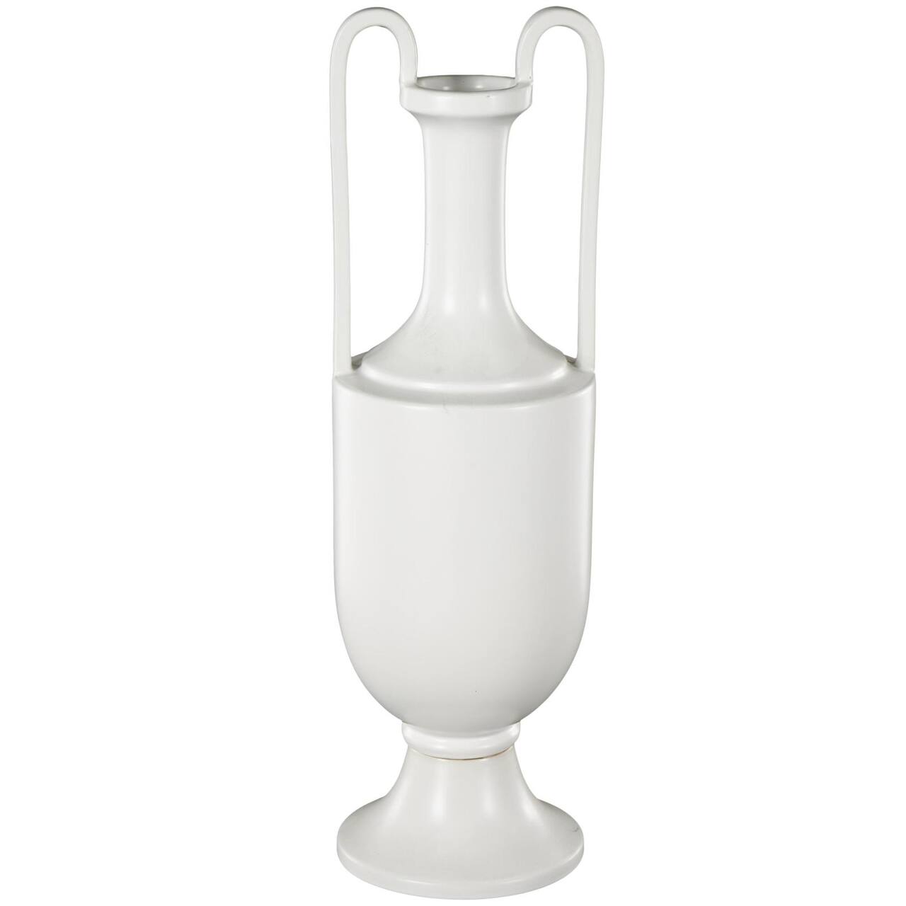 20" White Fluted Urn Shaped Ceramic Vase with Arch Handles